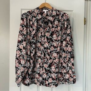 LC Lauren Conrad Floral Blouse - Black, White, and Pink